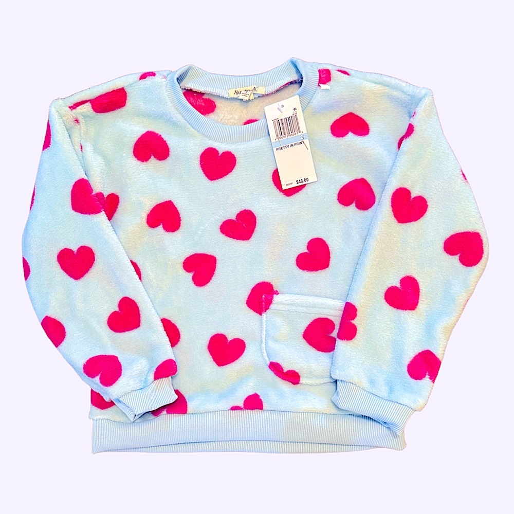 NWT Kate‎ Mack Girls’ Blue & Pink Heart Fleece Pullover - Size 5